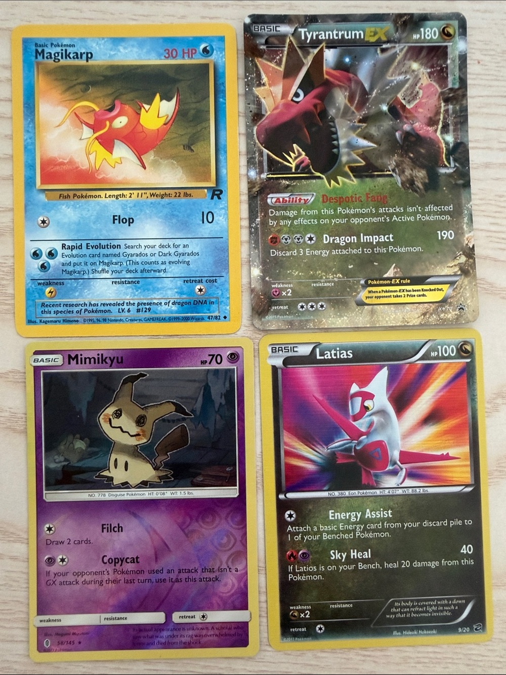 Pokémon Card Lot (Magikarp, Tyrantrum EX, Mimikyu, Latias)